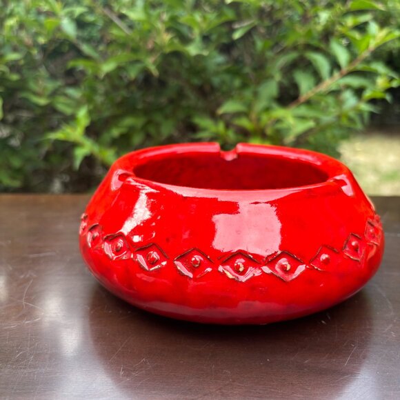 Vintage Bitossi Red Glazed Ceramic Ashtray Italian Mid Century Modern Pottery - Picture 3 of 14